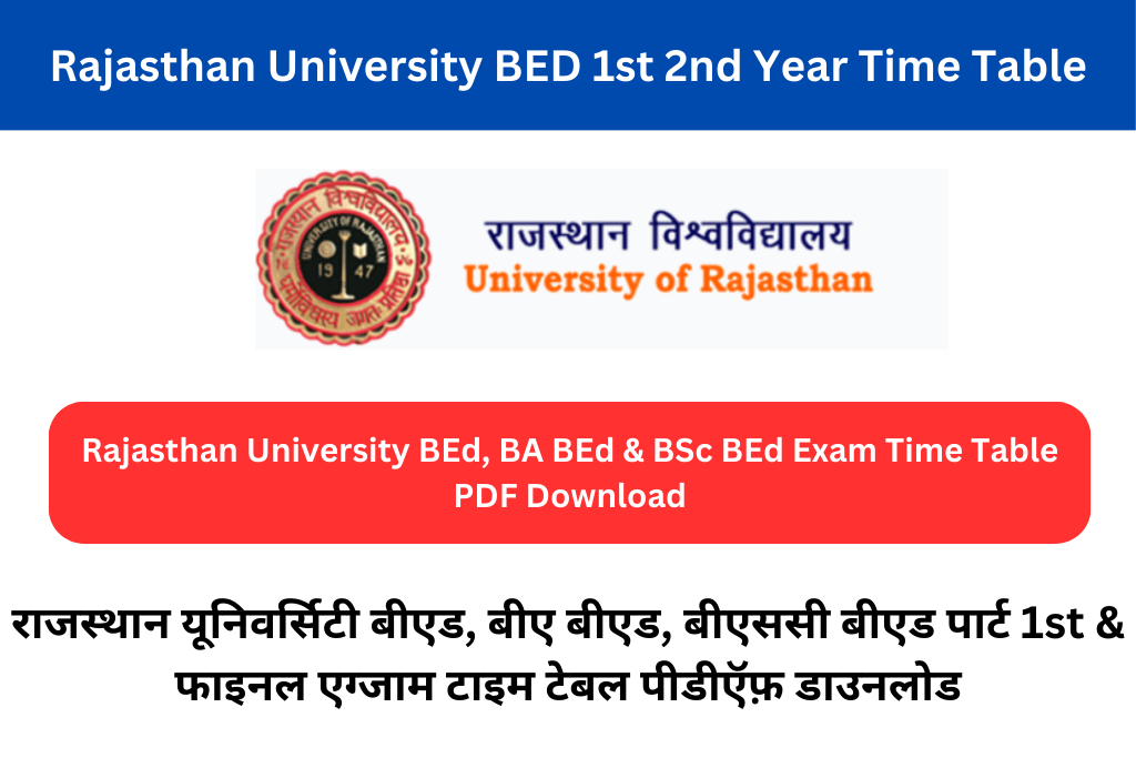 Rajasthan University BED 1st 2nd Year Time Table 2024