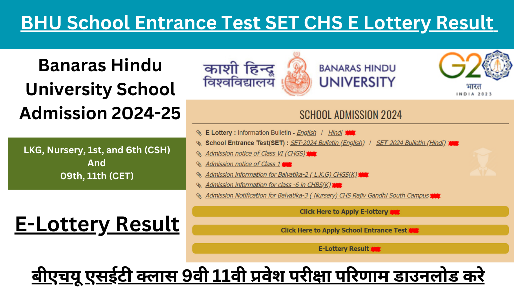 BHU CSH SET Result 2024 Class 9th, 11th बीएचयू एसईटी क्लास 9वी 11वी प्रवेश परीक्षा परिणाम डाउनलोड करे