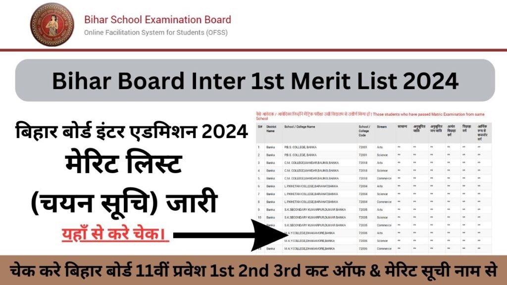 Bihar Board Inter 1st Merit List 2024 Released at ofssbihar.org: चेक करे बिहार बोर्ड 11वीं प्रवेश 1st 2nd 3rd कट ऑफ & मेरिट सूची नाम से