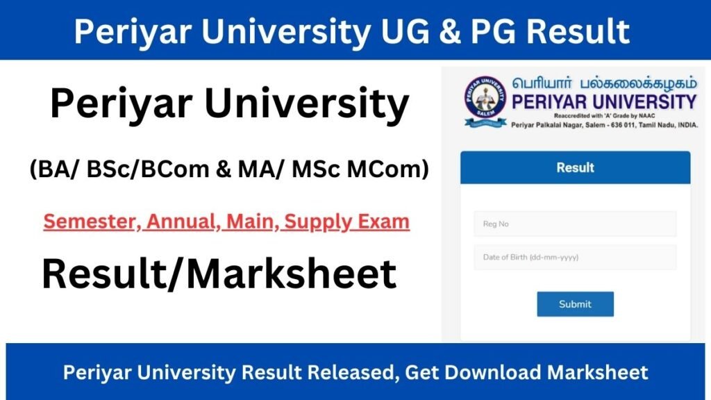 Periyar University Result 2024 Released at periyaruniversity.ac.in; Get Download UG and PG Marksheet
