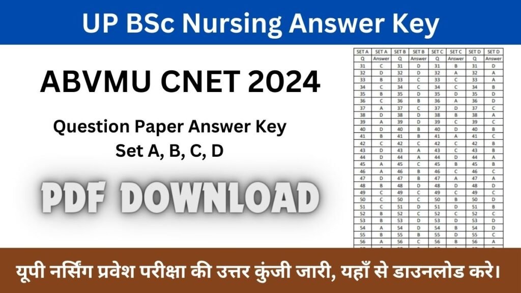 UP BSc Nursing Answer Key 2024 PDF Download ABVMU CNET Exam Question Paper Answer Key Set A, B, C, D